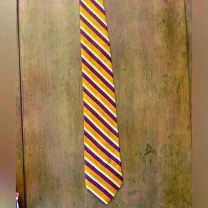 Designer Paul Frederick Purple Gold Striped Tie 100% Italian Silk Made In USA